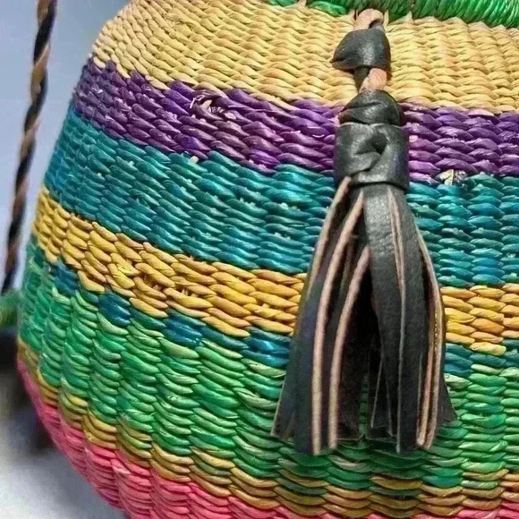 HANDMADE African Market Bucket Purse Bag Handwoven Sliding Top Crossbody Strap - Picture 7 of 7